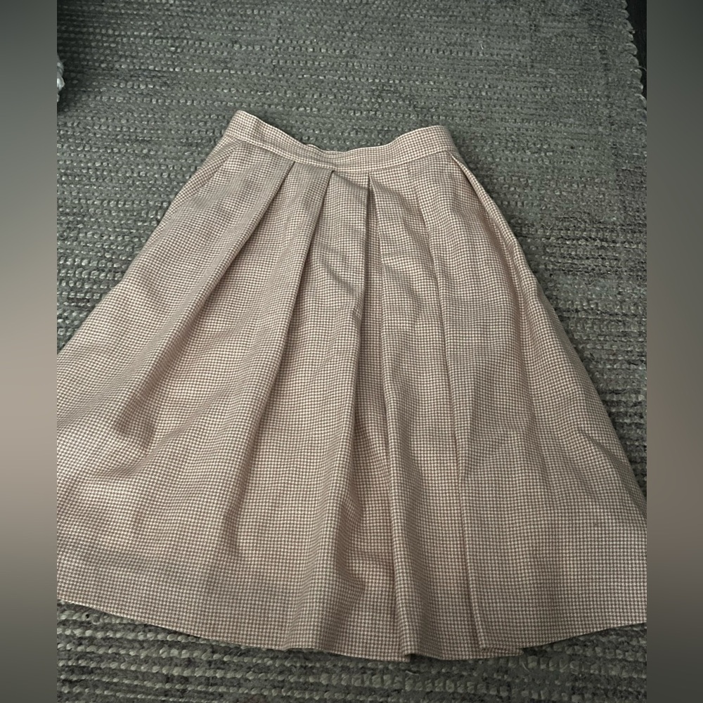 100% Wool Vintage Pleated Gingham Midi Skirt